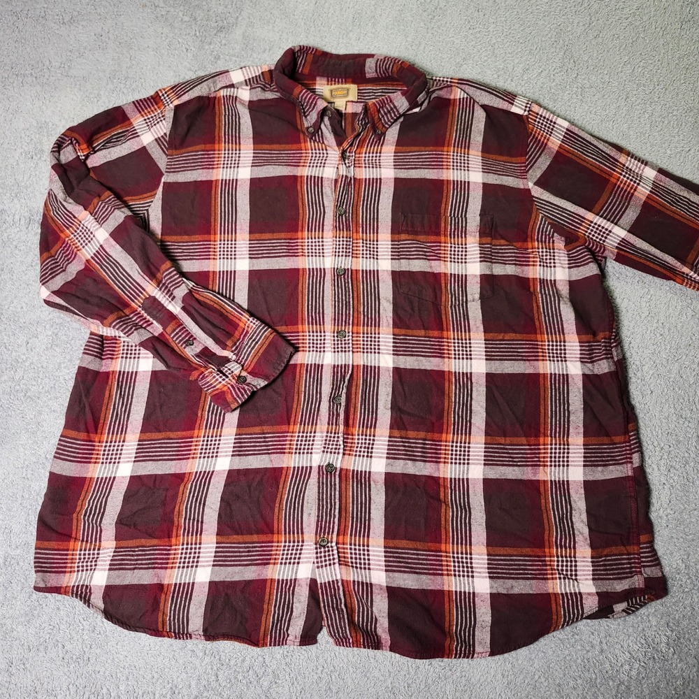 The Foundry Mens 3XLT Button Down Shirt Burgundy Plaid Long Sleeve Flannel Tall